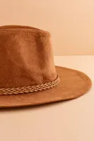 Faux Suede Cognac Panama Hat