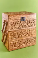 Carved Floral Three-Tiered Box