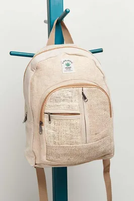 Small Beige Hemp Jacquard Backpack