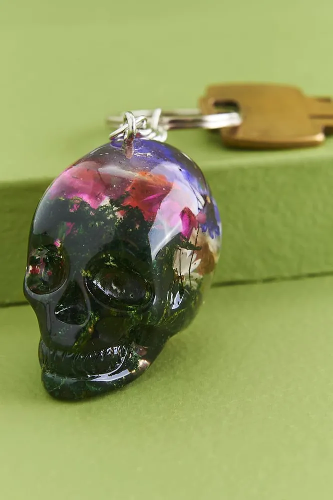 Floral Resin Skull Keychain