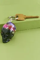 Floral Resin Skull Keychain