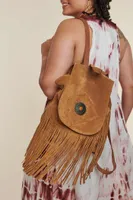 Brown Suede Fringe Backpack