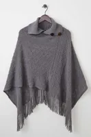 Grey Button Fringe Poncho