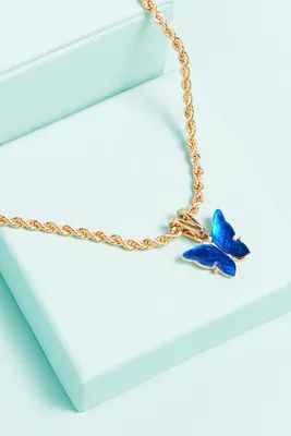 Blue Butterfly Rope Necklace