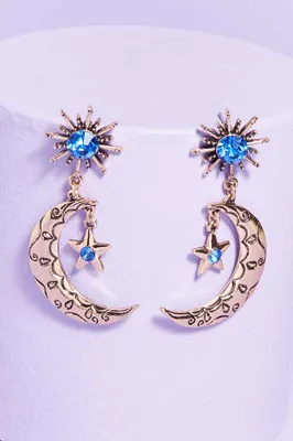 Blue Hanging Moon Earrings