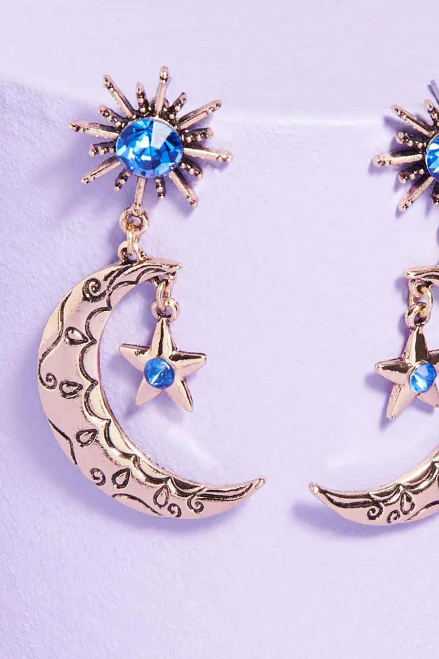 Blue Night Sky Crescent Moon & Stars Dangle Charm