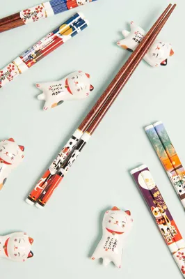 Set of 5 Lucky Cat Chopsticks w/ Rests