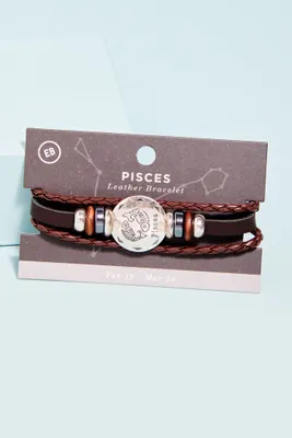 Pisces Hematite Leather Bracelet