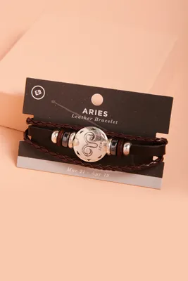Aries Hematite Leather Bracelet