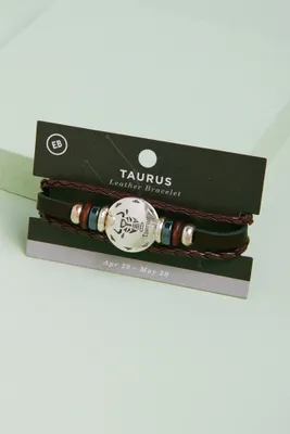 Taurus Hematite Leather Bracelet