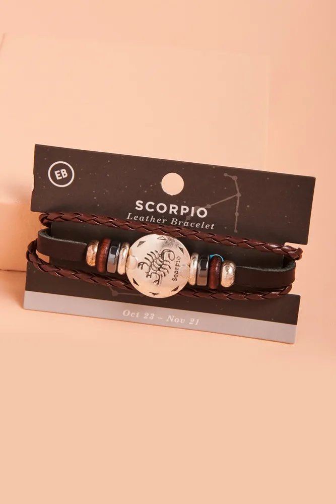 Scorpio Hematite Leather Bracelet