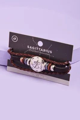 Sagittarius Hematite Leather Bracelet