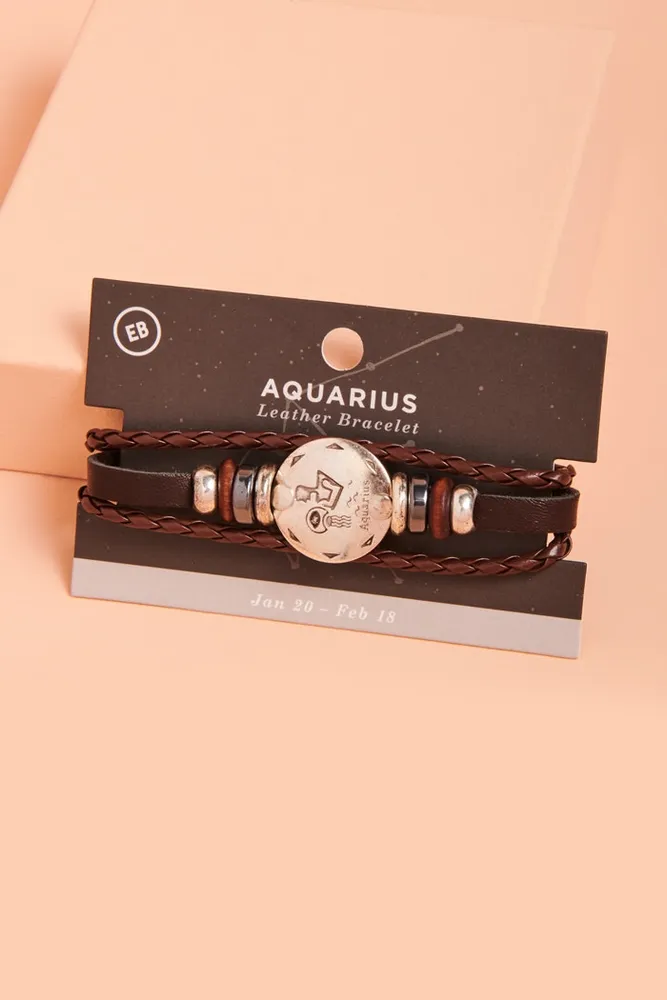 Aquarius Hematite Leather Bracelet