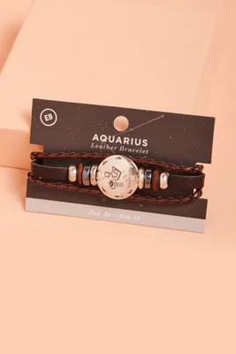 Aquarius Hematite Leather Bracelet