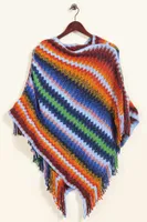 Rainbow Geometric Striped Poncho