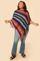 Rainbow Geometric Striped Poncho