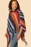 Rainbow Geometric Striped Poncho