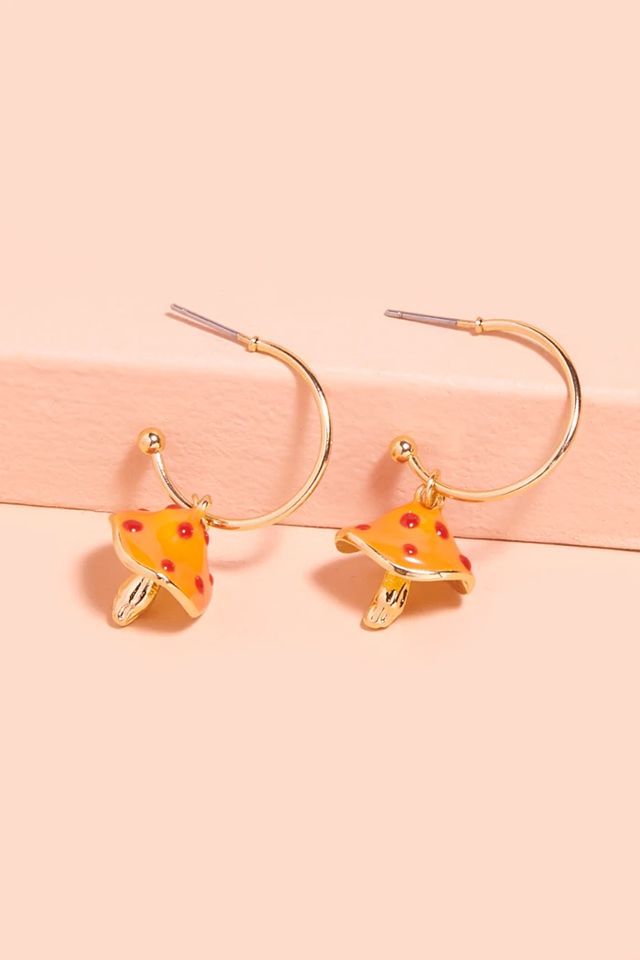 Orange Mushroom Hoop Earrings