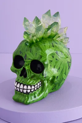 LED Weed Leaf Crystal Mohawk Skull