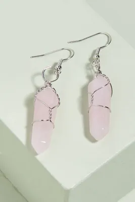 Silver Wire Wrapped Rose Quartz Earrings