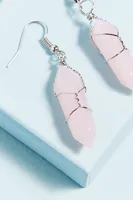 Silver Wire Wrapped Rose Quartz Earrings