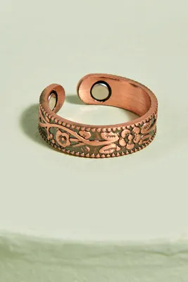 Floral Magnetized Natural Copper Ring