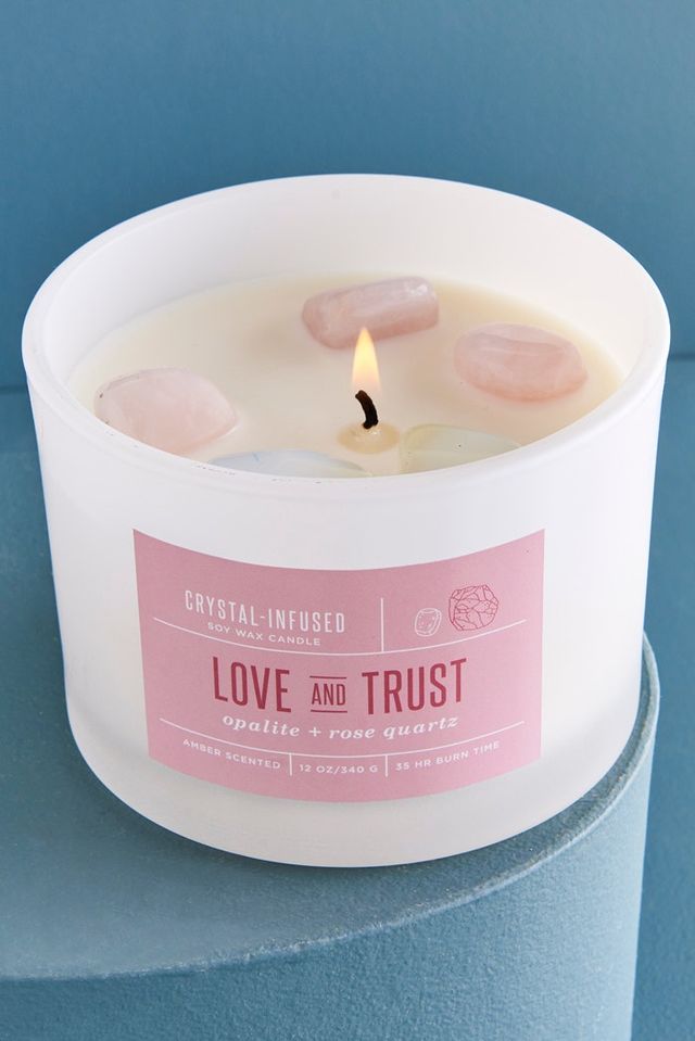 Opalite and Rose Quartz Crystal-Infused Soy Wax Candle