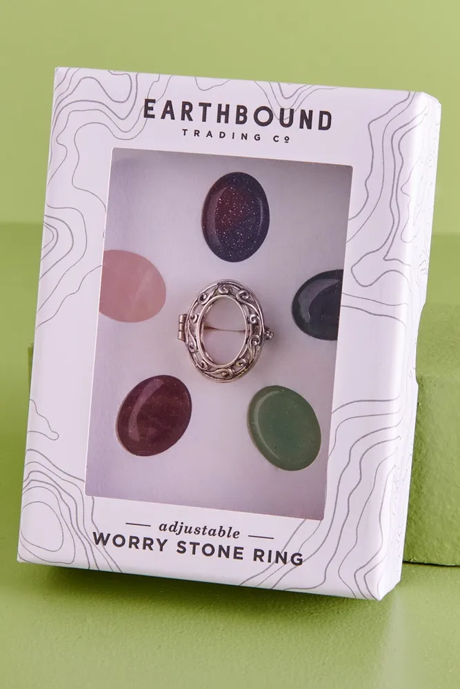 Silver Adjustable Worry Stone Ring Set