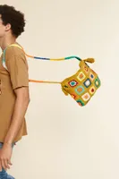 Mustard Rainbow Crochet Crossbody Bag