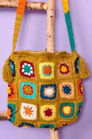 Mustard Rainbow Crochet Crossbody Bag