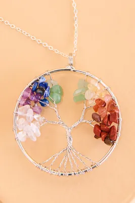 Genuine Stone Silver Tree of Life Necklace