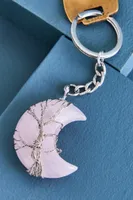 Rose Quartz Moon Keychain