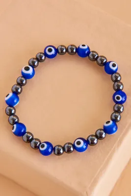 Hematite Blue Evil Eye Bracelet