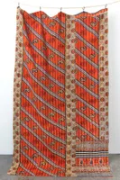 Orange and Blue Paisley Kantha Large Throw Blanket