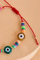 Rainbow Evil Eye Glass Bead Bracelet