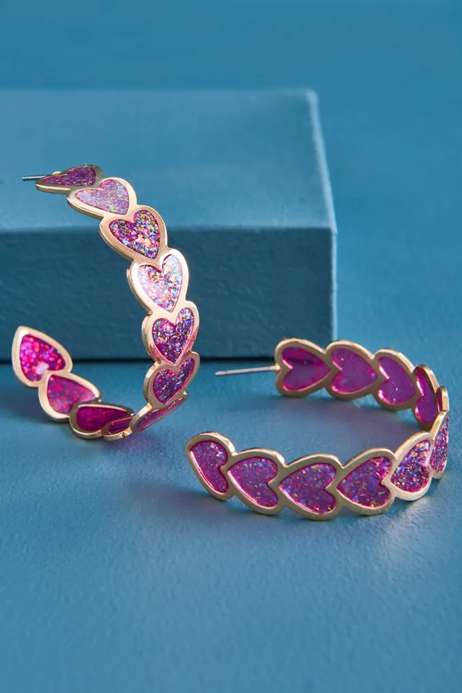 Pink Heart Hoop Earrings