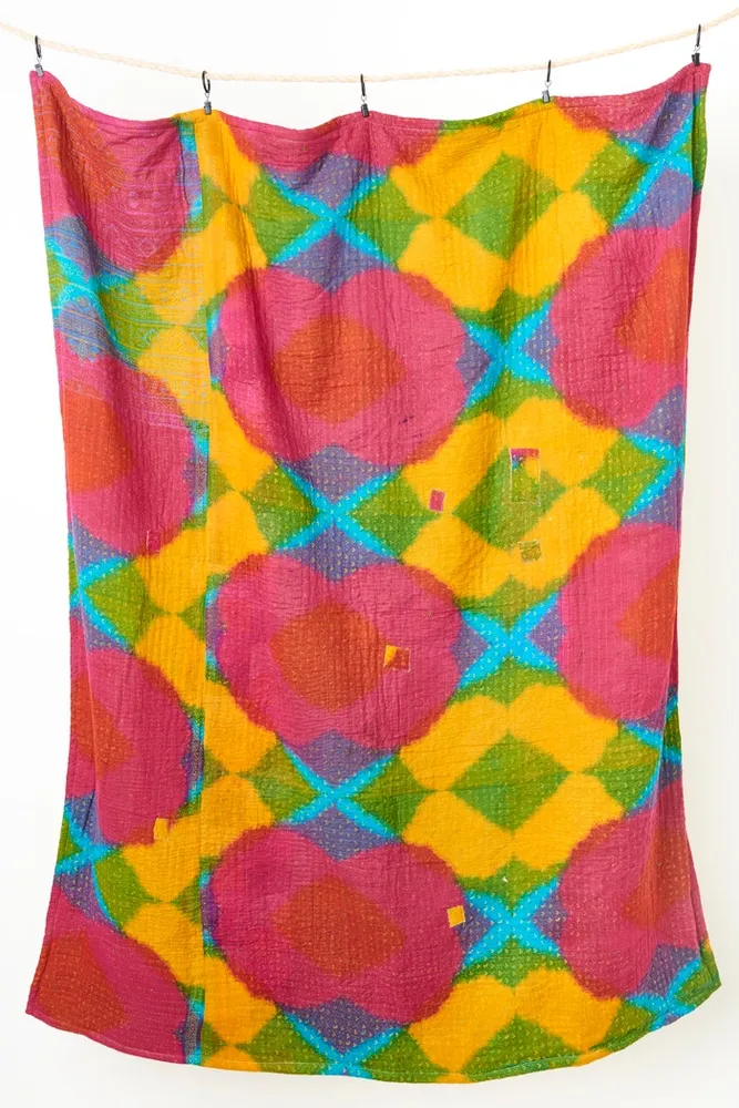 Rainbow Lava Lamp Sherpa Kantha Throw Blanket