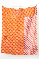 Orange Burst Sherpa Kantha Throw Blanket