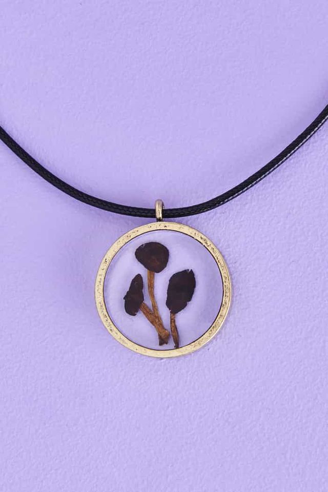 Black Pressed Mushroom Necklace