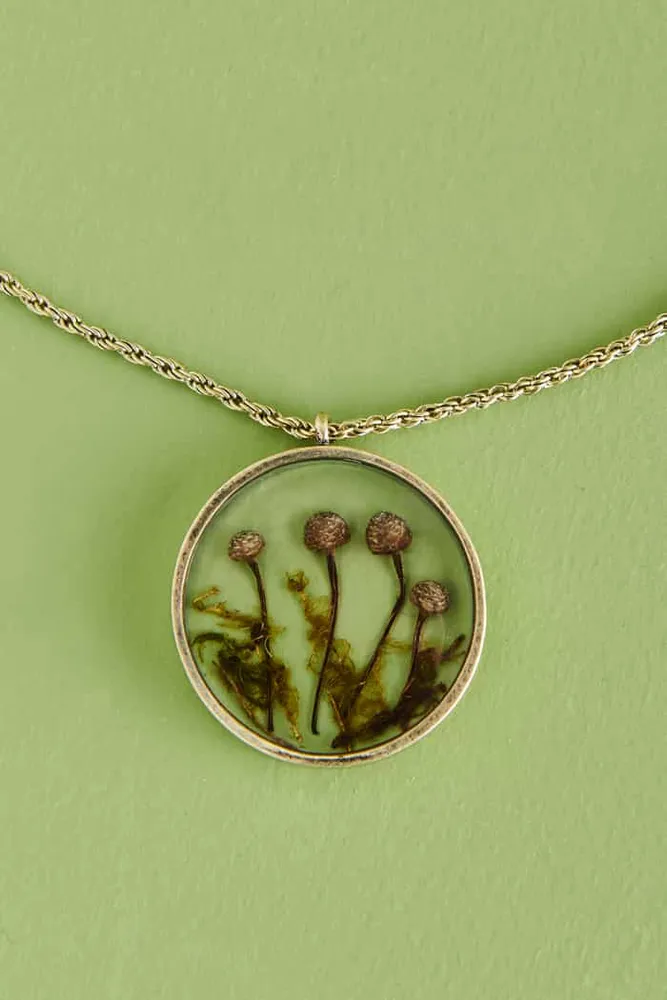 Gold Pressed Mushroom Necklace