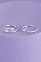Silver Feather Arrow Toe Ring Set