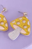 Yellow Glitter Mushroom Earrings