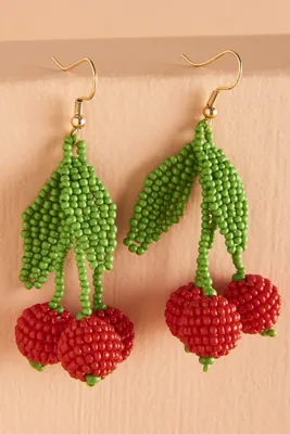 Beaded Cherry Cluster Earrings