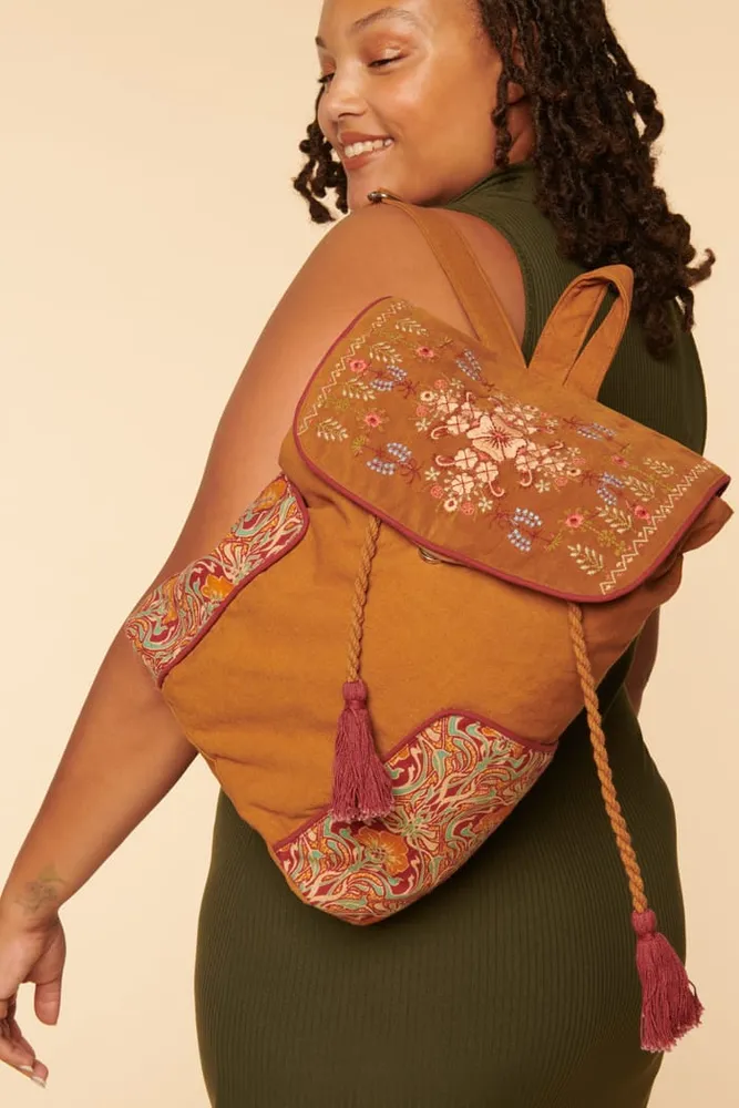 Brown Floral Tassel Backpack