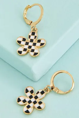 Checkered Flower Hoop Earrings