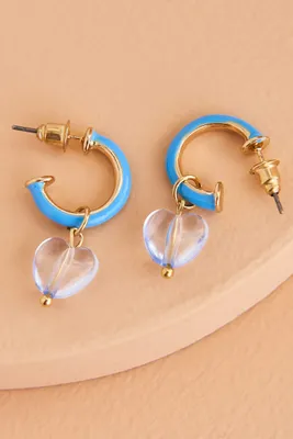 Blue Heart Hoop Earrings