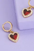 Gold Plaid Stone Heart Hoop Earrings