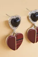 Black Plaid Stone Heart Earrings