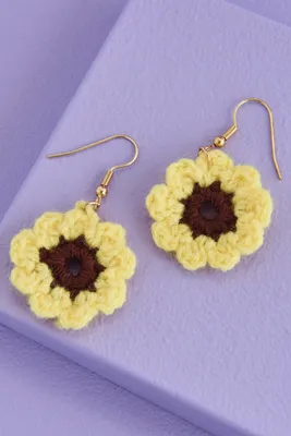 Light Yellow Crochet Sunflower Earrings