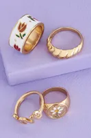 Flower Love Signet Ring Set